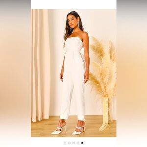 Beloved Bliss Ivory Strapless Slim Leg Bow Jumpsuit
